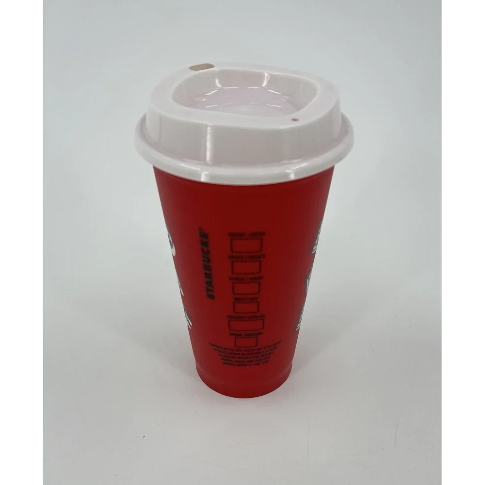 Starbucks Christmas Holiday Merry Coffee Reusable Hot Cup w Lid 2013 Red 16 oz